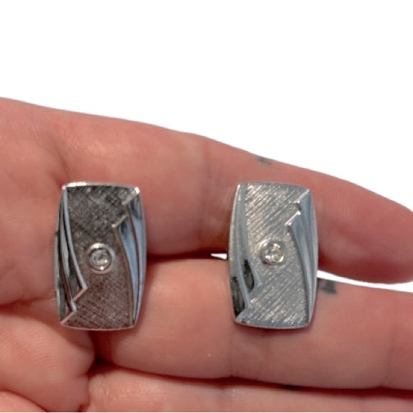 Vintage silver and crystal cufflinks - Picture 2 of 3